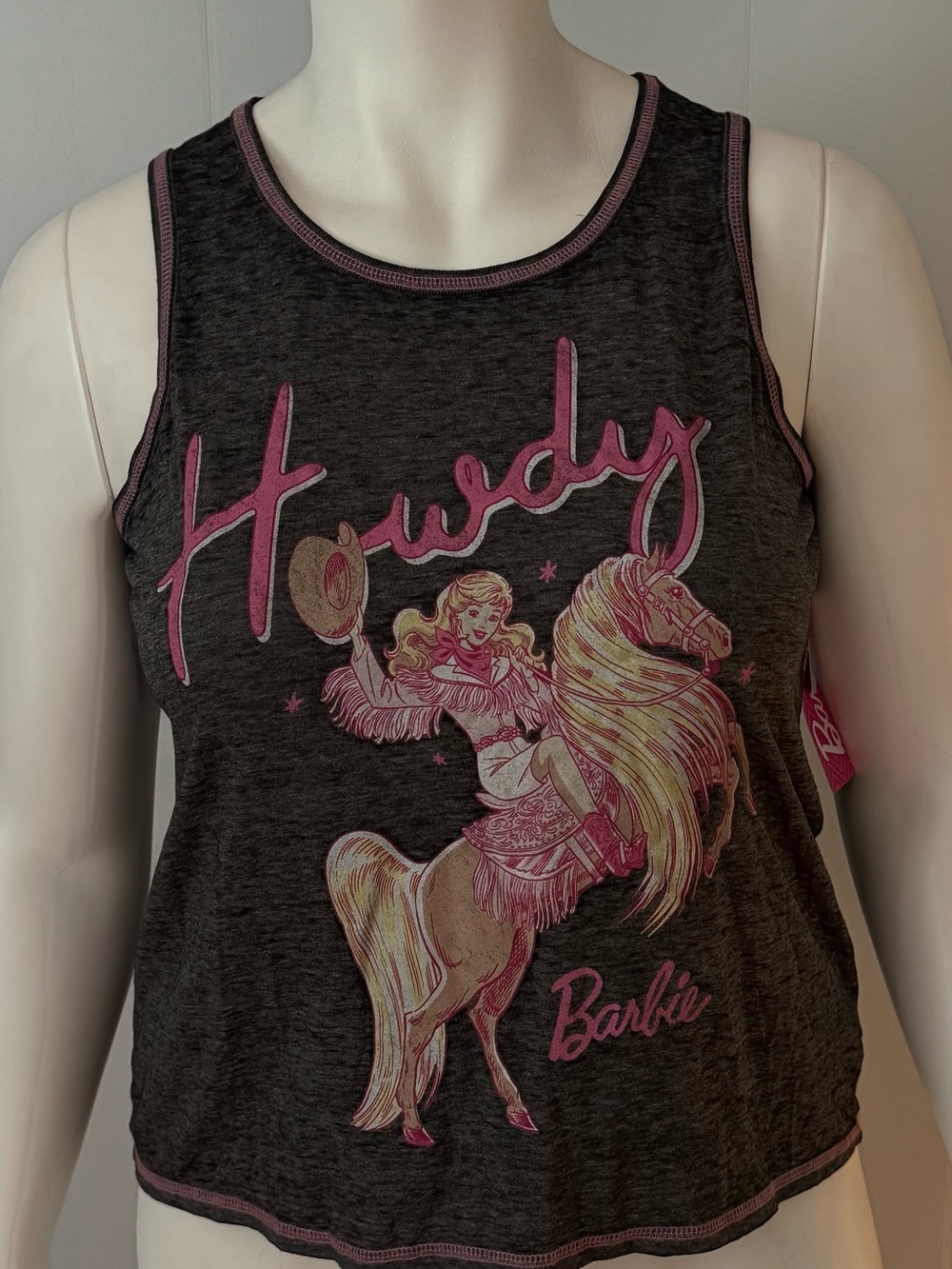 Barbie Women’s Mattel Charcoal HOWDY Tank Sleep Top Pajamas NWT